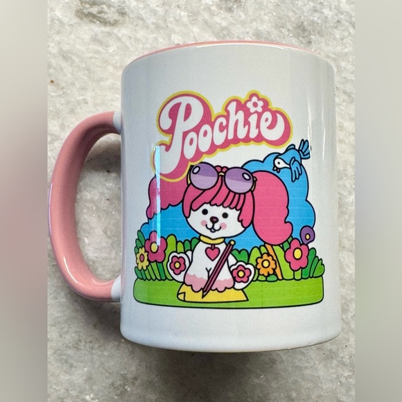 New Poochie Dog Retro 80s Style Ceramic Coffee Mug Cup w/ Pink Interior - 10oz - Picture 4 of 9